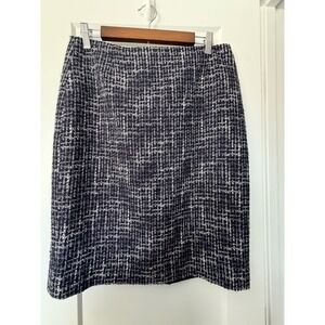 Isabella DeMarco Navy Blue White Tweed Pencil Skirt Size 10 Plaid_156